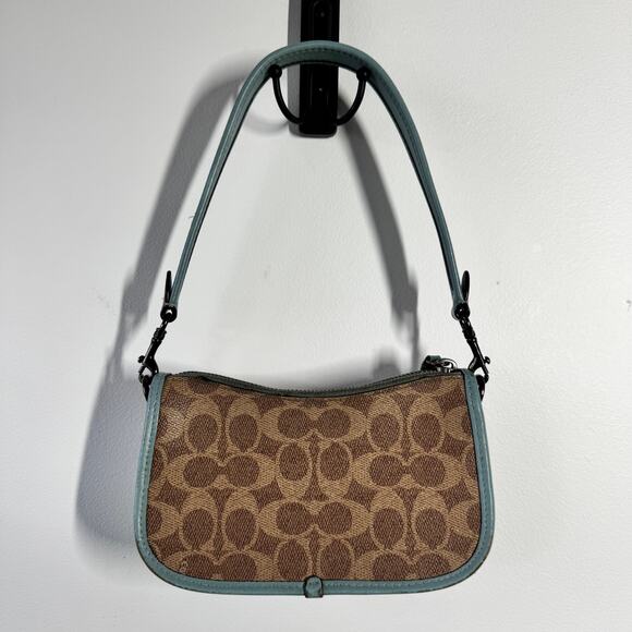 Coach Swinger 20 In Signature Canvas Purse Pewter/Aqua Tan Rust Y2K Leather Bag - Picture 2 of 14